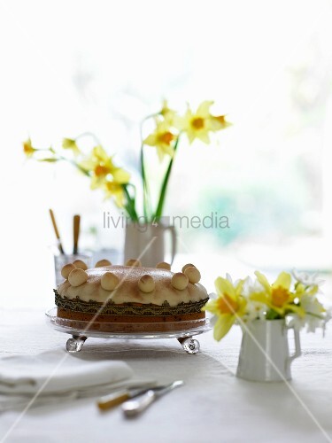 A Cake In A Shallow Glass Bowl And Buy Image 00709899